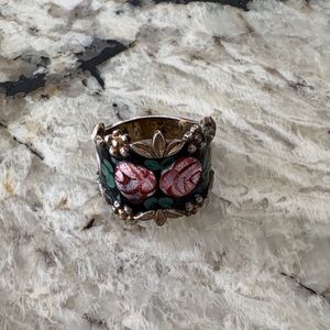 Floral Silver and Green Ring